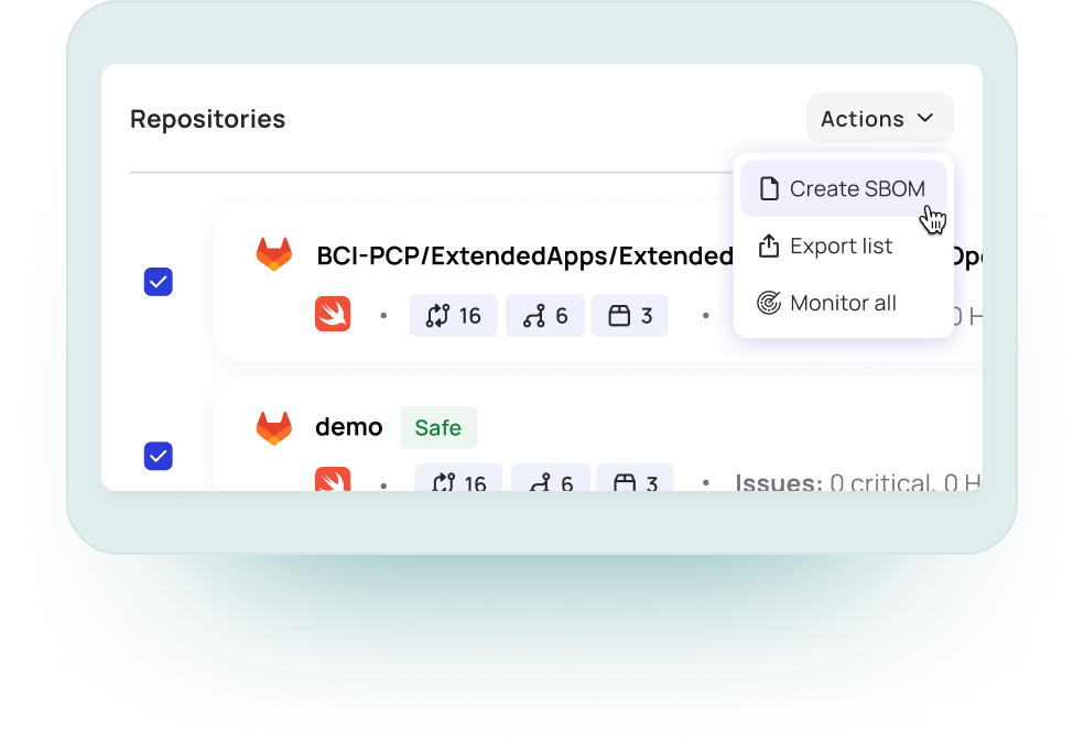 Myrror automatically generates CycloneDX SBOMs for single repositories, groups of repositories or your entire codebase.